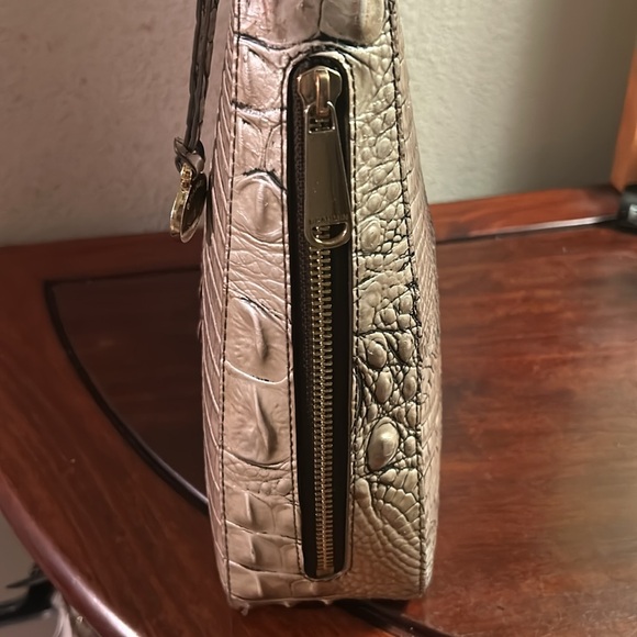 Brahmin Croc-Embossed Hobo Bag in Brown and Cream - Picture 4 of 12
